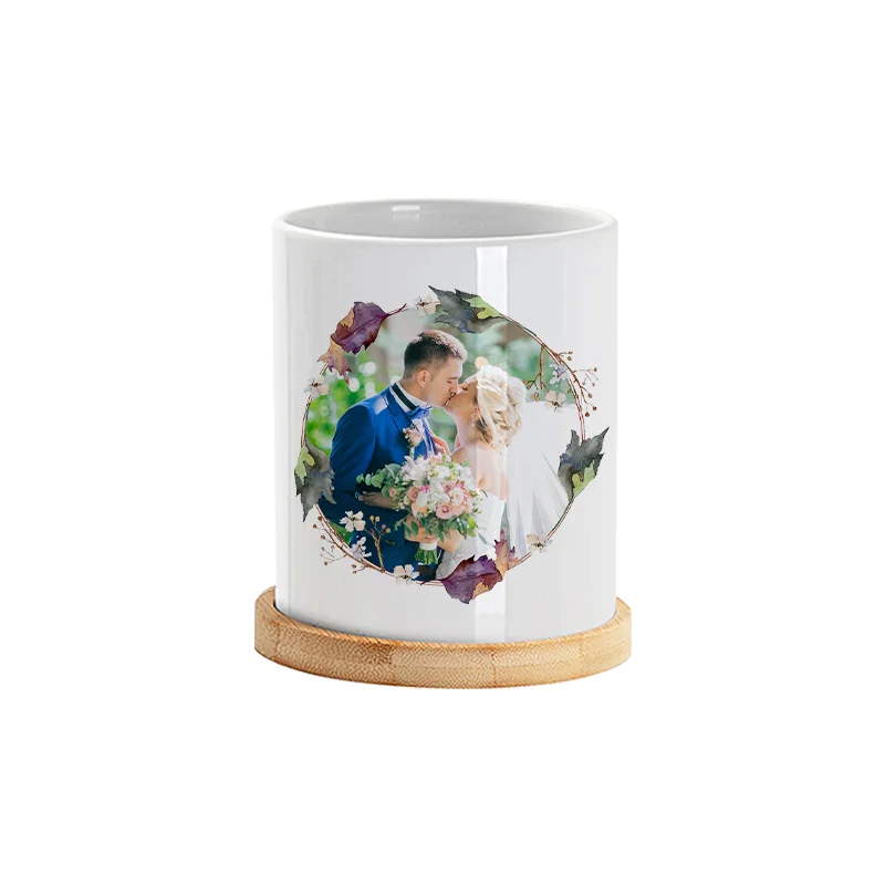 11oz Sublimation Ceramic Garden Planter Pot with Bamboo Base thumbnail 3