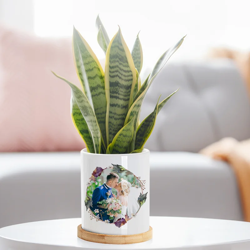 11oz Sublimation Ceramic Garden Planter Pot with Bamboo Base thumbnail 7