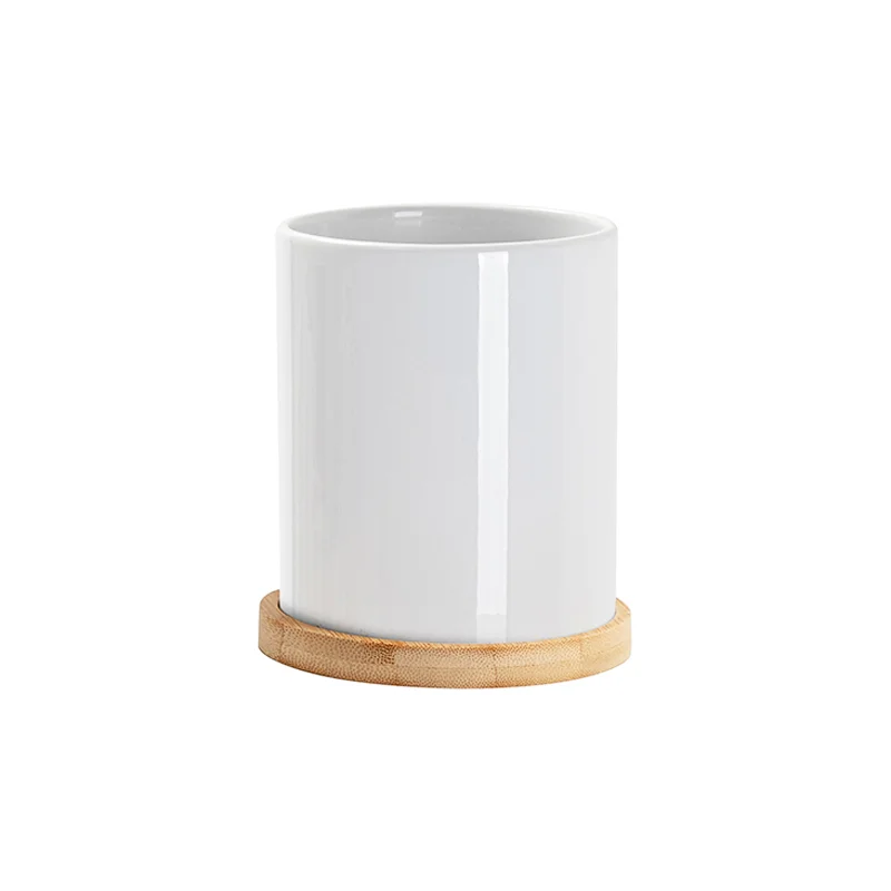 11oz Sublimation Ceramic Garden Planter Pot with Bamboo Base