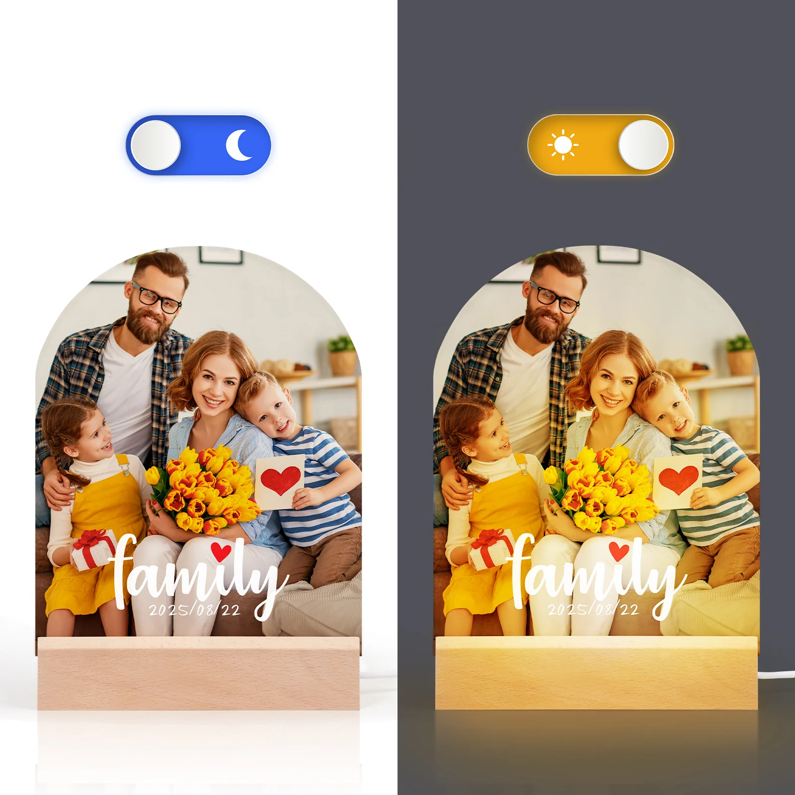 Sublimation Acrylic Photo Frame with LED Wood Base (Arch, 6x8 inch)