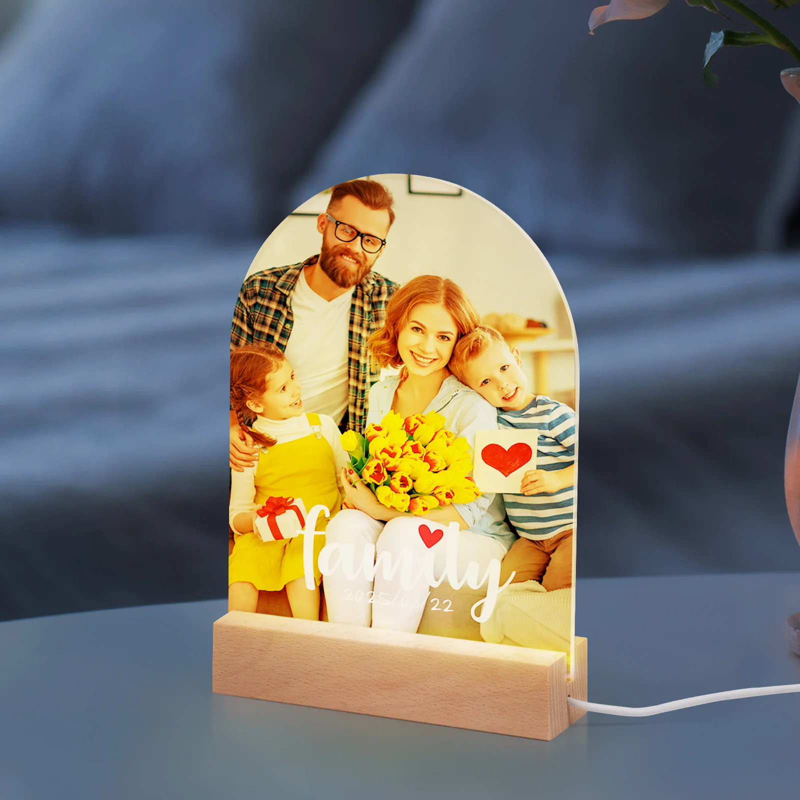 Sublimation Acrylic Photo Frame with LED Wood Base (Arch, 6x8 inch) thumbnail 4