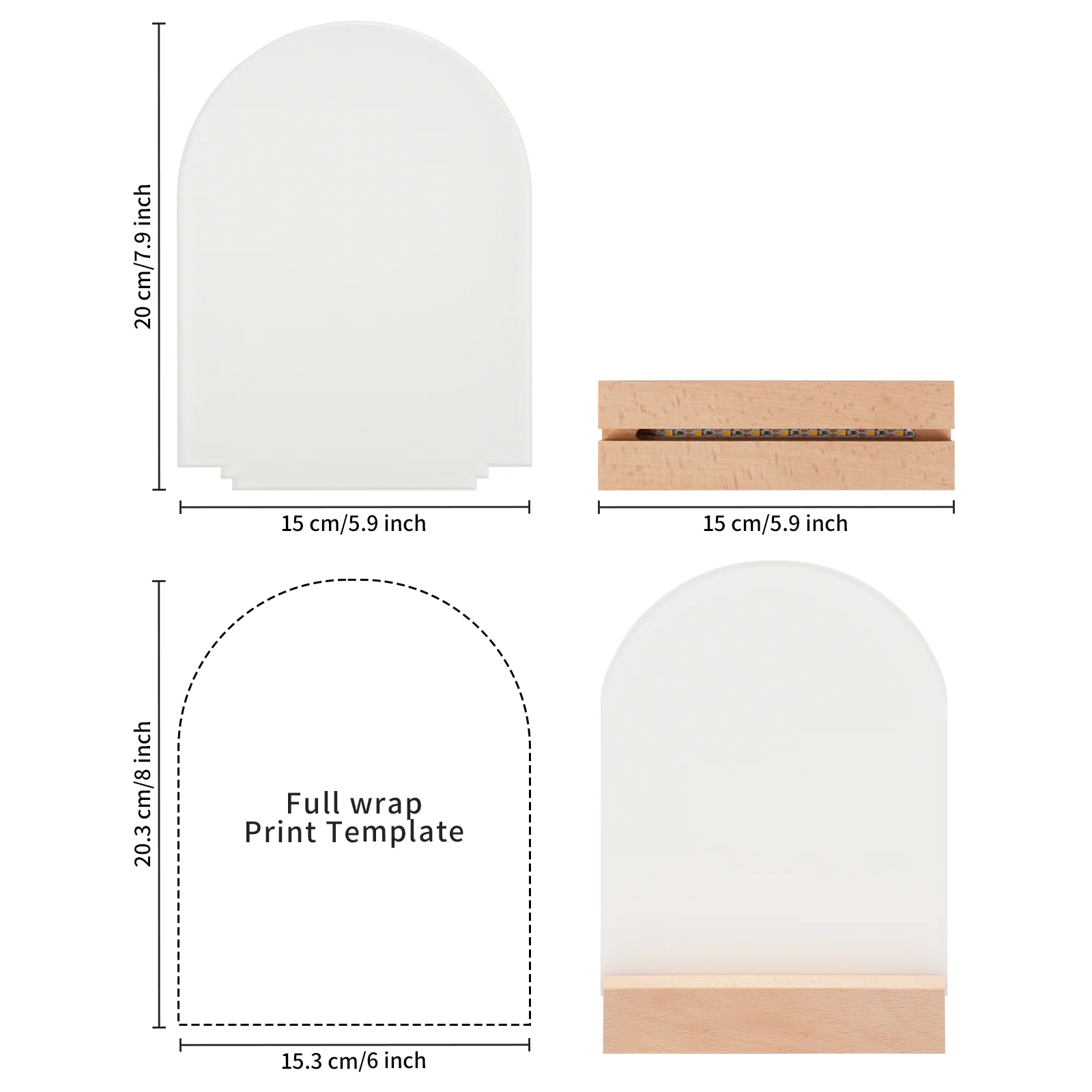 Sublimation Acrylic Photo Frame with LED Wood Base (Arch, 6x8 inch) thumbnail 5