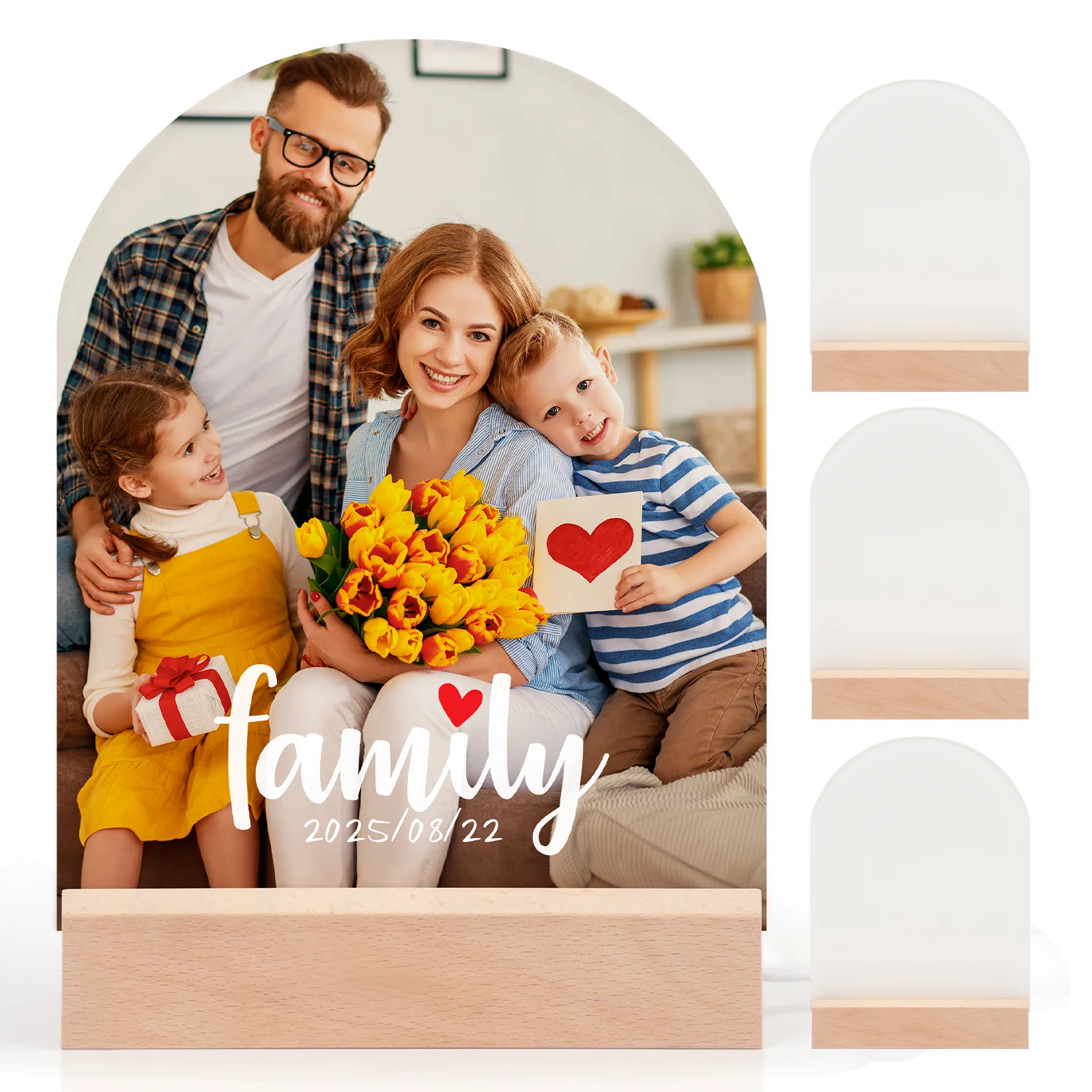 Sublimation Acrylic Photo Frame with LED Wood Base (Arch, 6x8 inch)