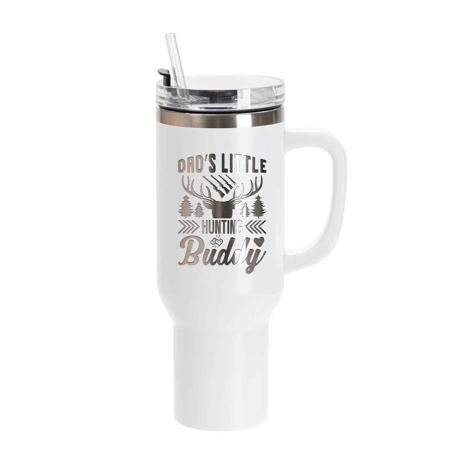 40oz/1200ml Powder Coated Stainless Steel Travel Tumbler with Lid & Straw (White)