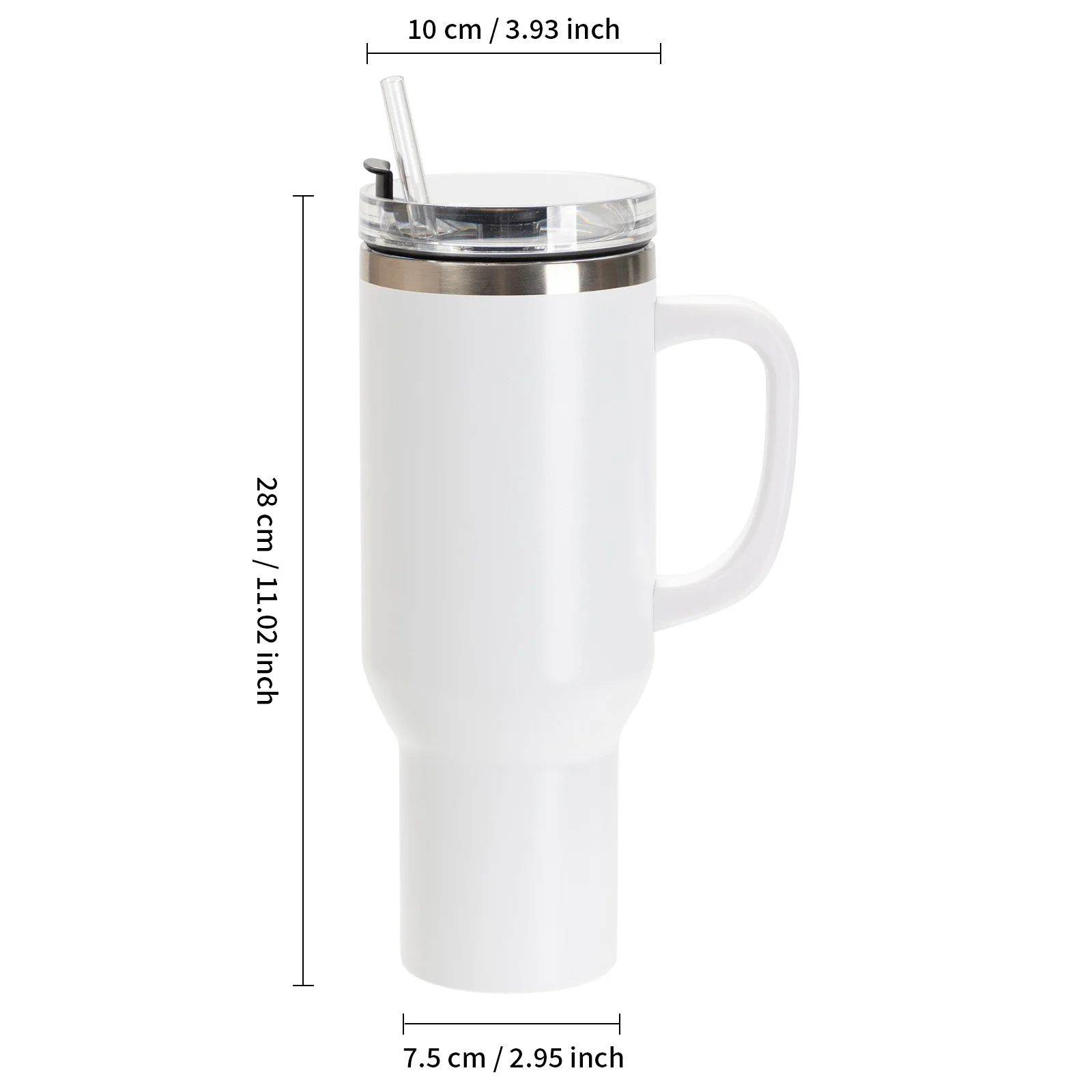 40oz/1200ml Powder Coated Stainless Steel Travel Tumbler with Lid & Straw (White) thumbnail 3