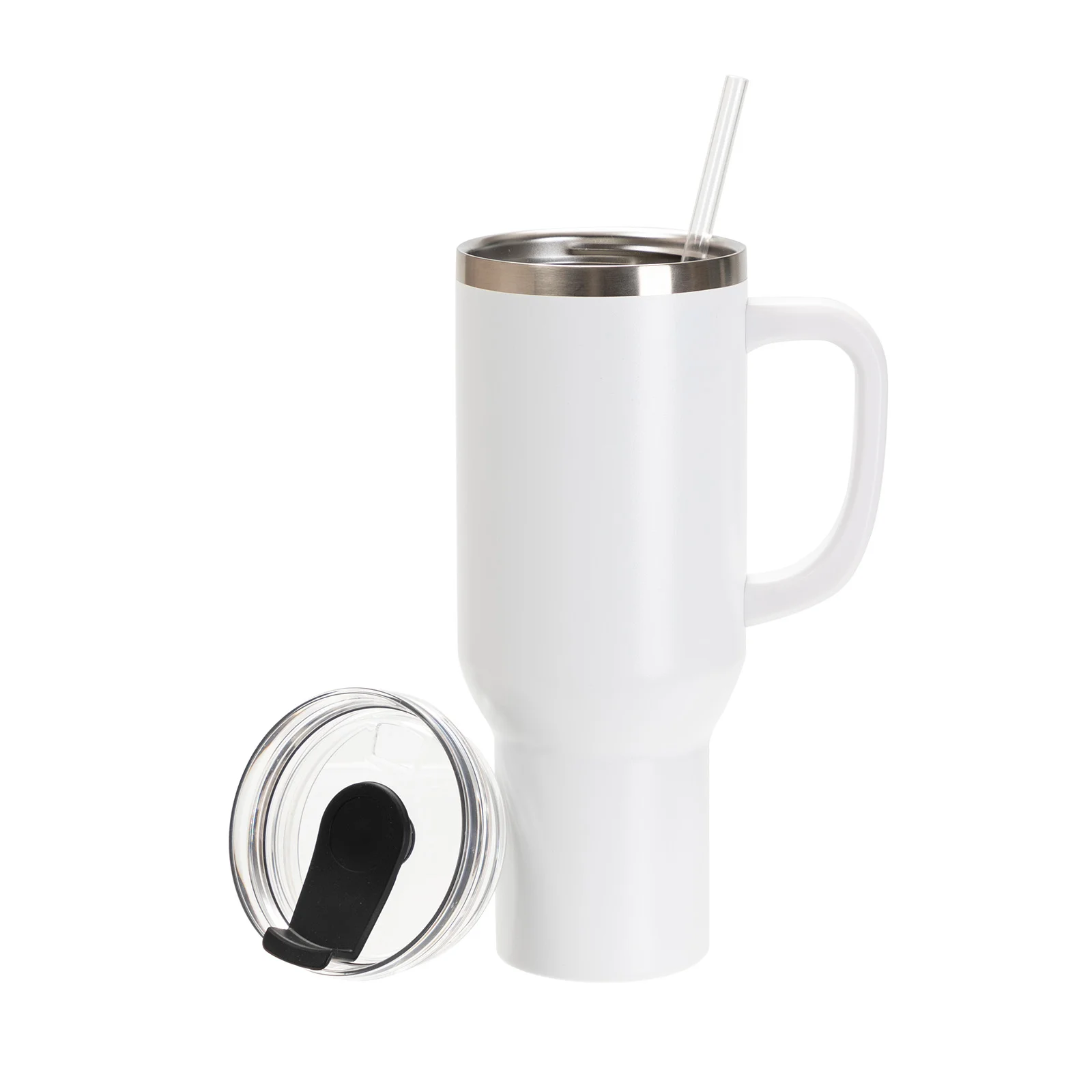 40oz/1200ml Powder Coated Stainless Steel Travel Tumbler with Lid & Straw (White) thumbnail 4