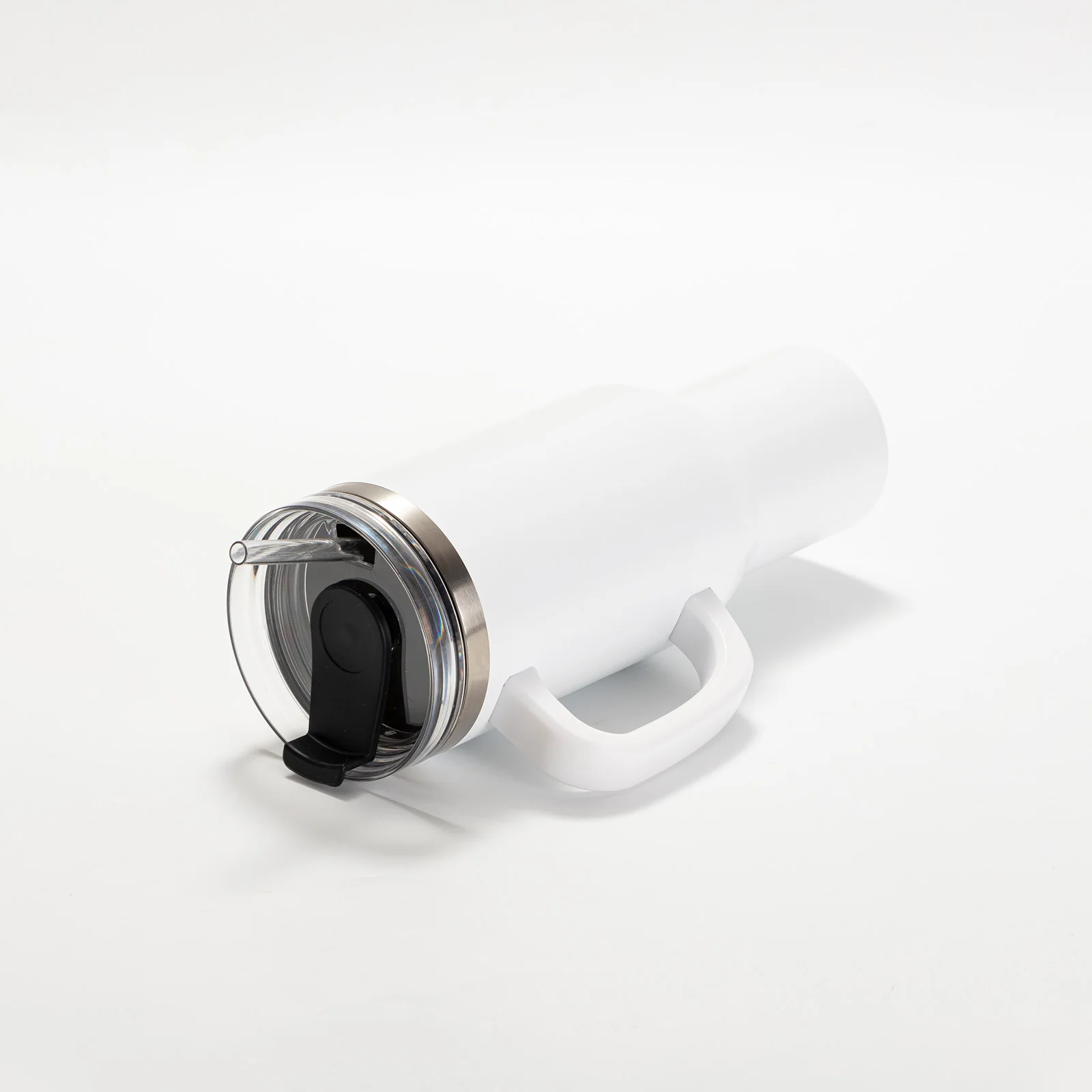 40oz/1200ml Powder Coated Stainless Steel Travel Tumbler with Lid & Straw (White) thumbnail 5