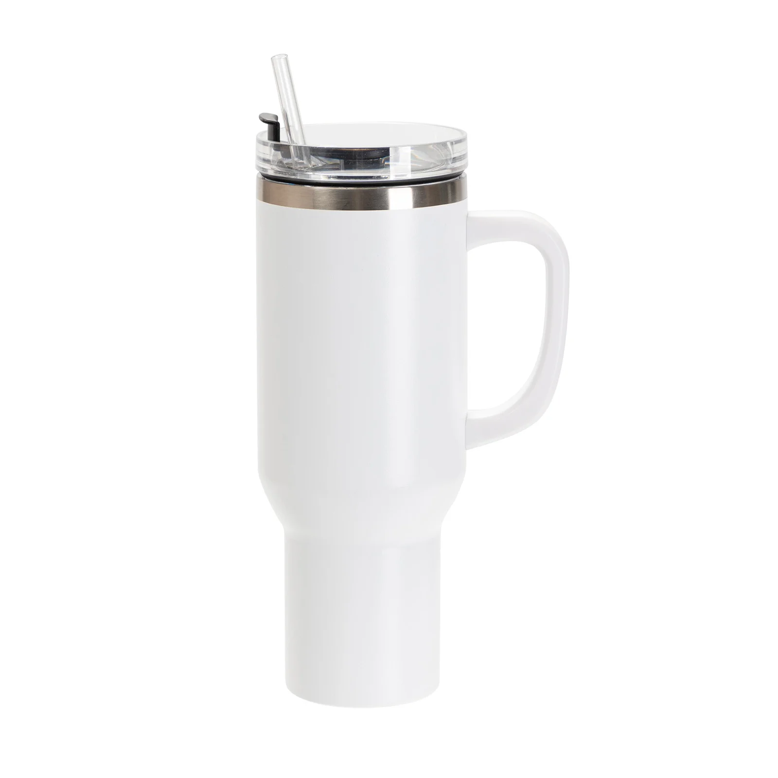 40oz/1200ml Powder Coated Stainless Steel Travel Tumbler with Lid & Straw (White)