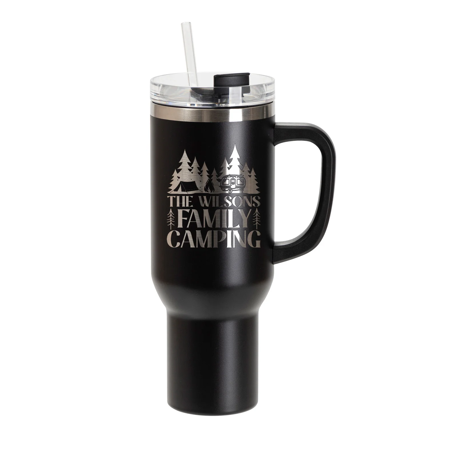 40oz/1200ml Powder Coated Stainless Steel Travel Tumbler with Lid & Straw (Black)