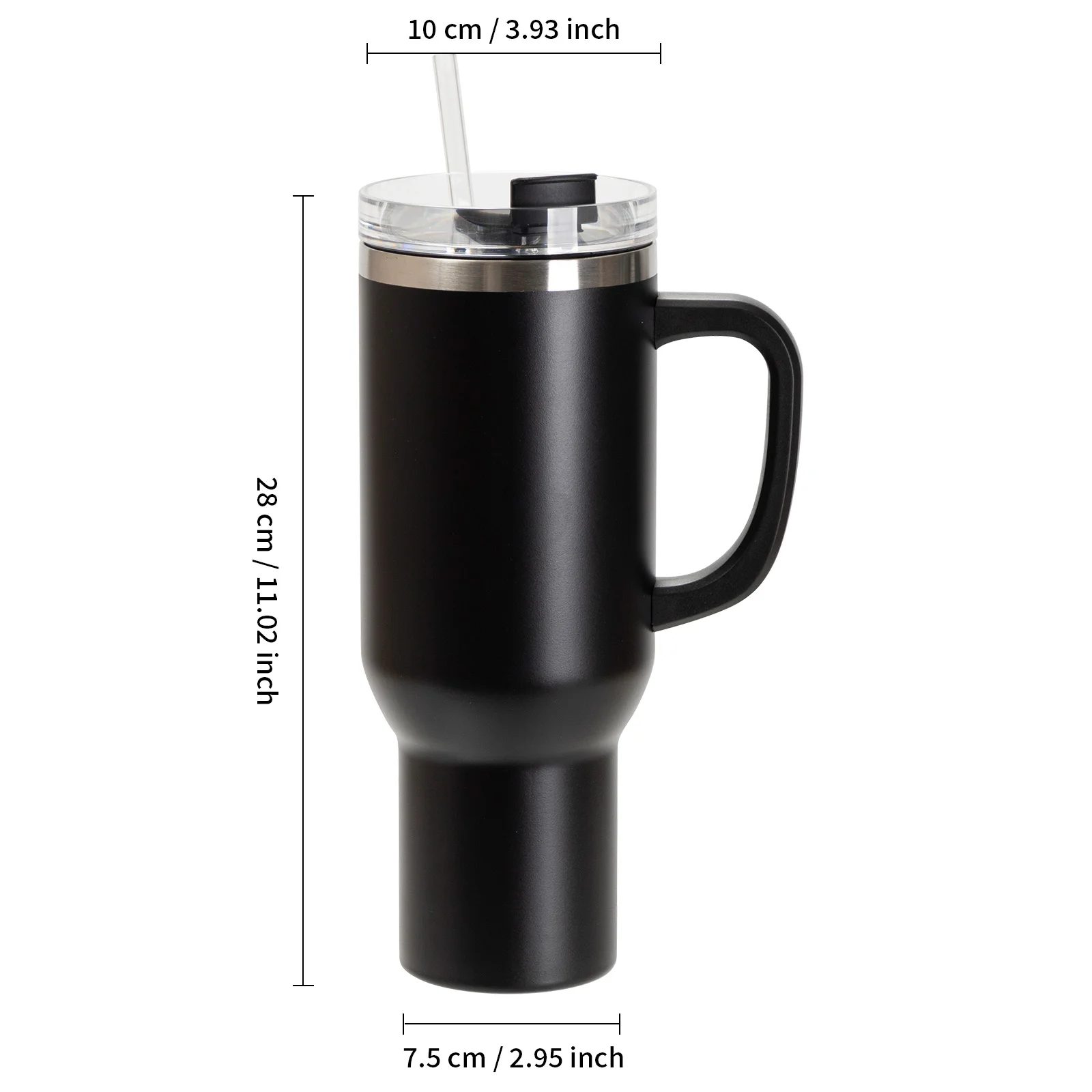 40oz/1200ml Powder Coated Stainless Steel Travel Tumbler with Lid & Straw (Black) thumbnail 3