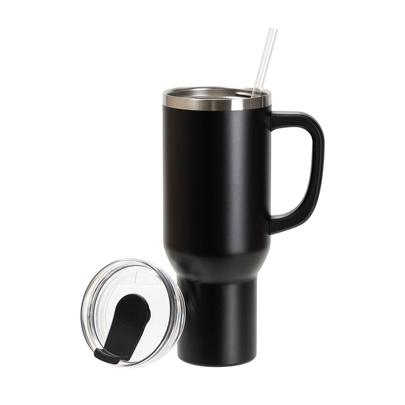 40oz/1200ml Powder Coated Stainless Steel Travel Tumbler with Lid & Straw (Black) thumbnail 4