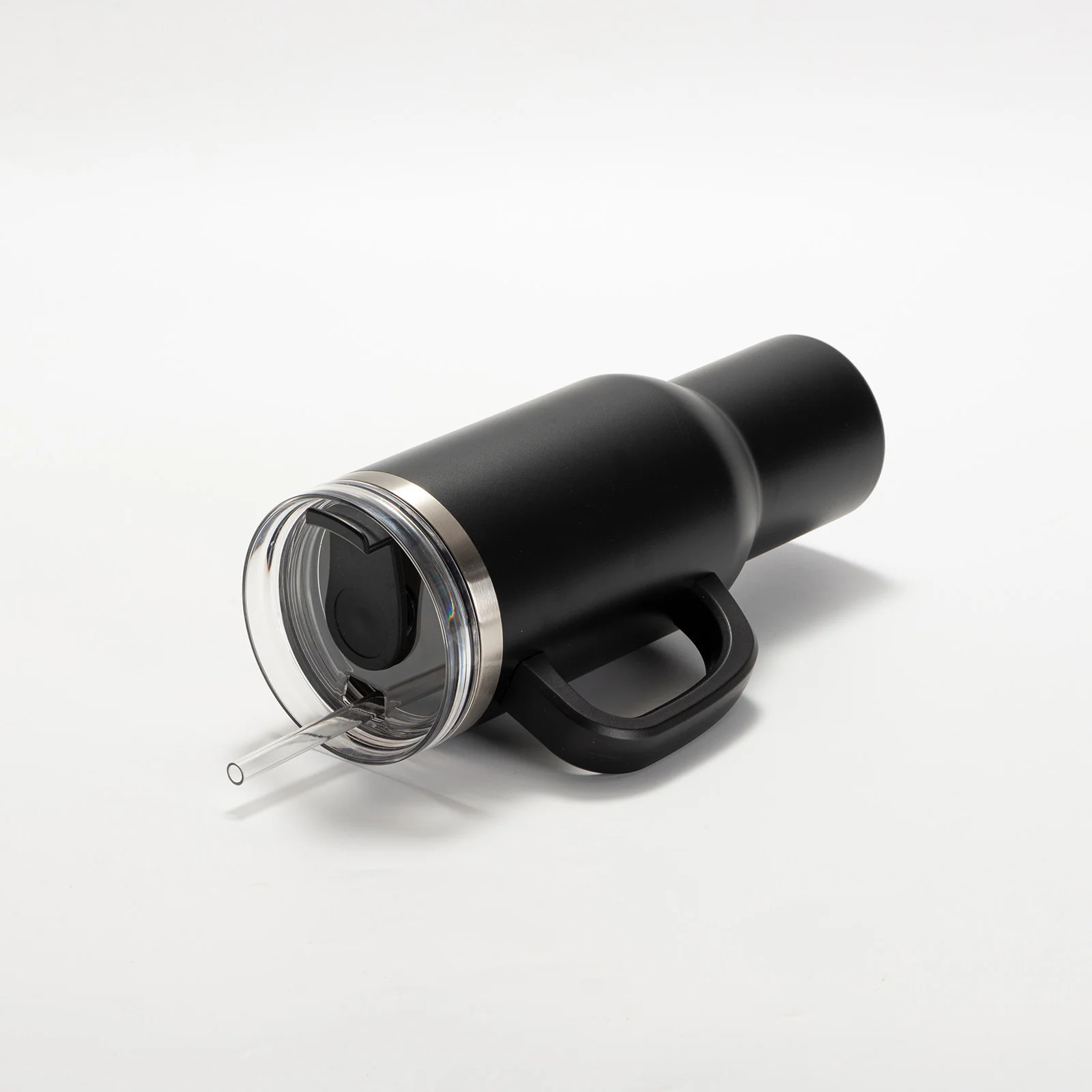 40oz/1200ml Powder Coated Stainless Steel Travel Tumbler with Lid & Straw (Black) thumbnail 5