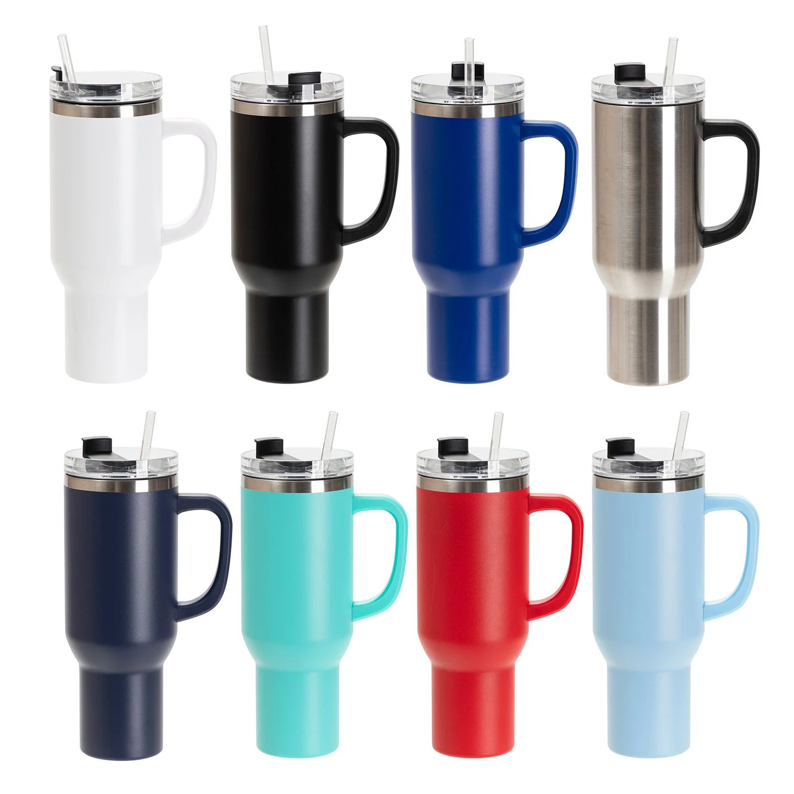 40oz/1200ml Powder Coated Stainless Steel Travel Tumbler with Lid & Straw (Black) thumbnail 7