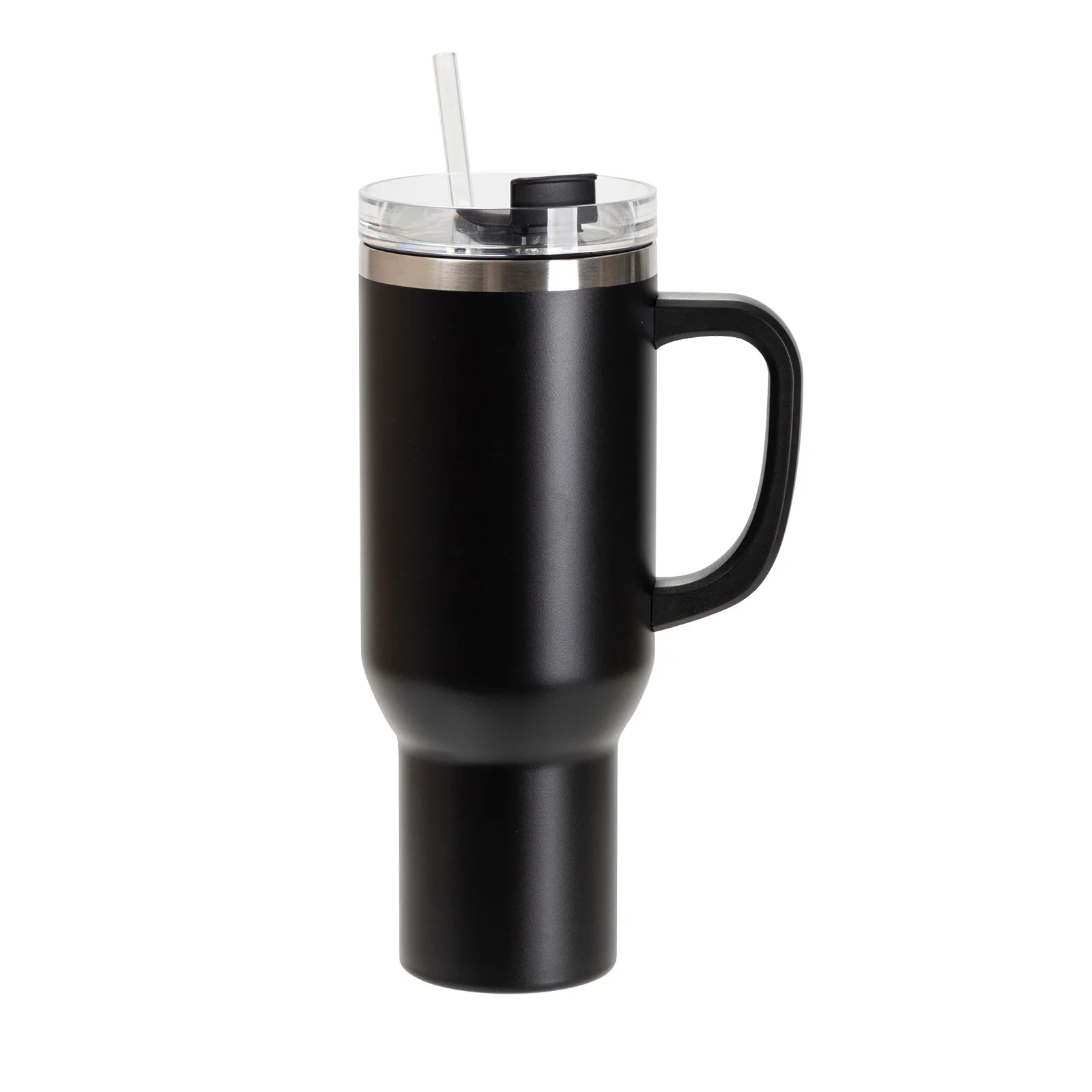 40oz/1200ml Powder Coated Stainless Steel Travel Tumbler with Lid & Straw (Black)