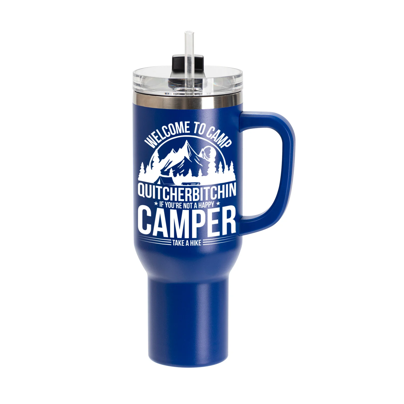 40oz/1200ml Powder Coated Stainless Steel Travel Tumbler with Lid & Straw  (Dark Blue)
