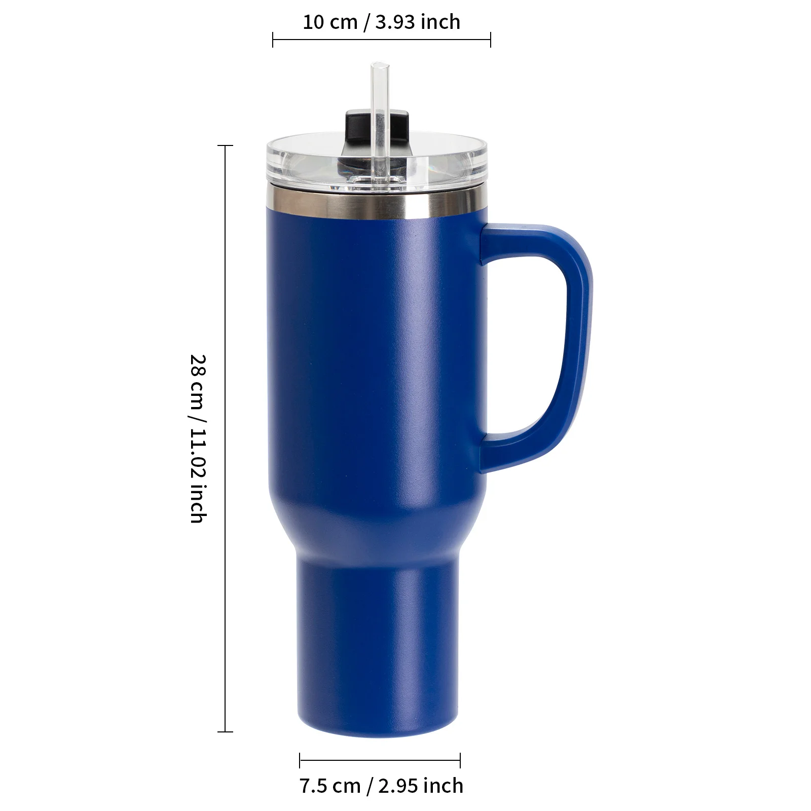 40oz/1200ml Powder Coated Stainless Steel Travel Tumbler with Lid & Straw  (Dark Blue) thumbnail 3