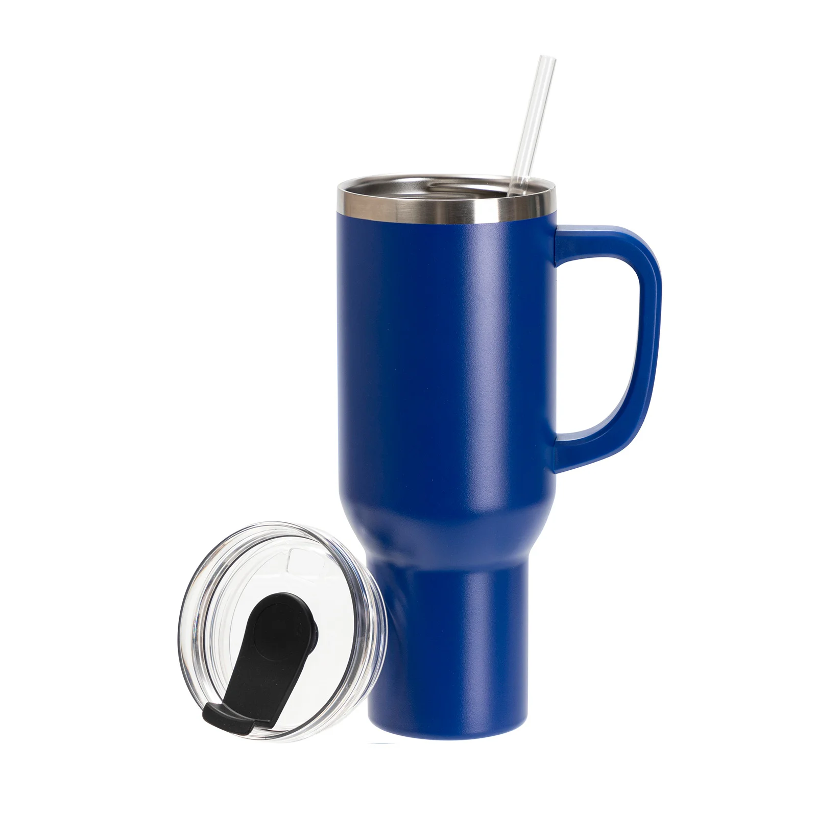 40oz/1200ml Powder Coated Stainless Steel Travel Tumbler with Lid & Straw  (Dark Blue) thumbnail 4