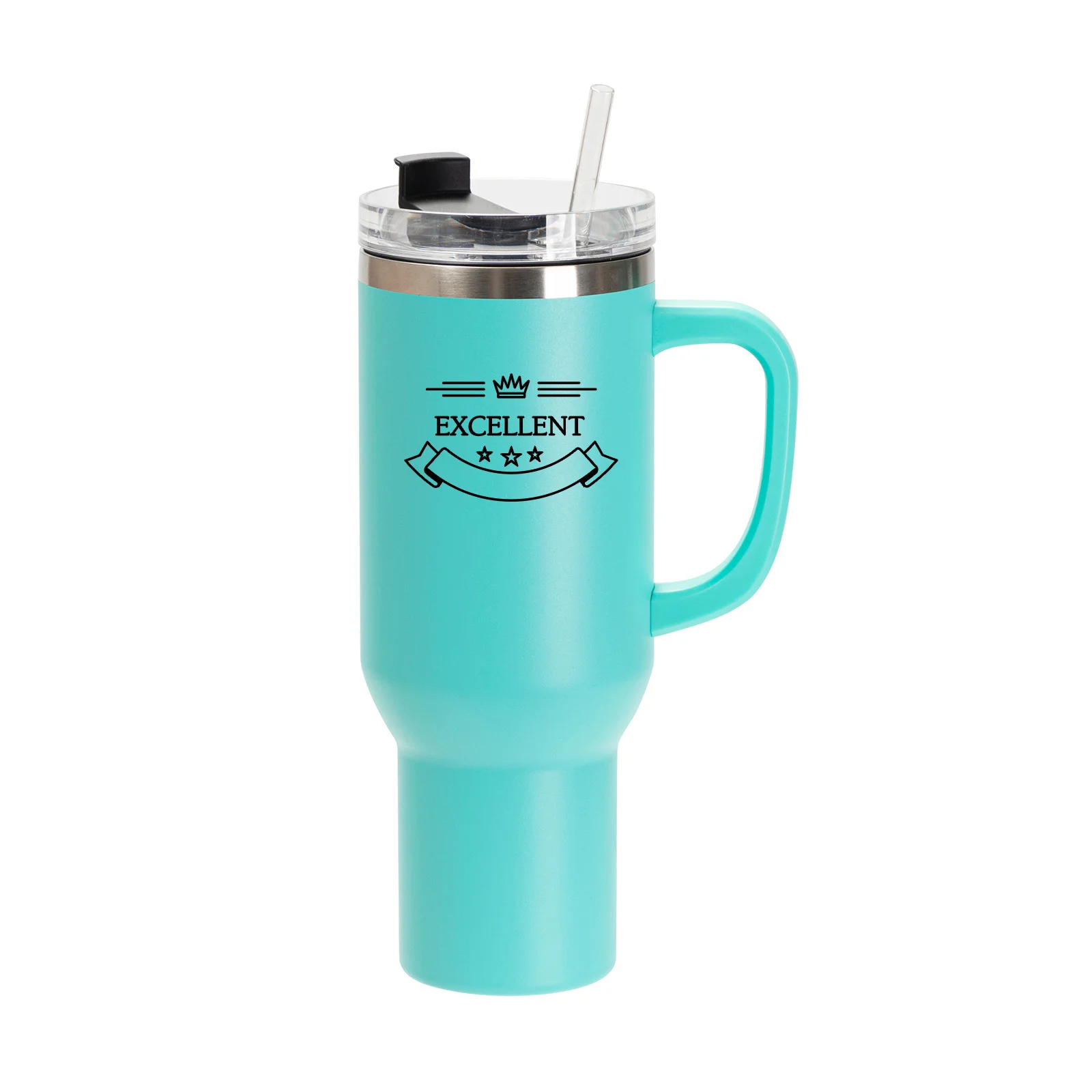 40oz/1200ml Powder Coated Stainless Steel Travel Tumbler with Lid & Straw (Mint Green)