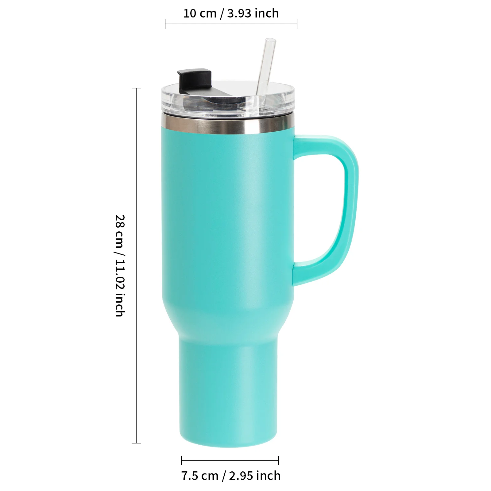 40oz/1200ml Powder Coated Stainless Steel Travel Tumbler with Lid & Straw (Mint Green) thumbnail 3