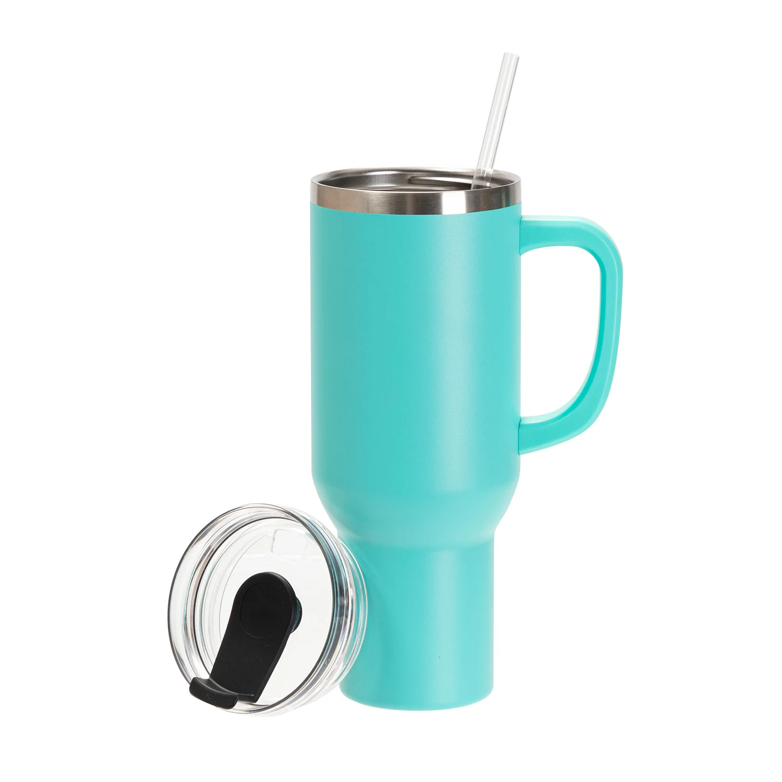 40oz/1200ml Powder Coated Stainless Steel Travel Tumbler with Lid & Straw (Mint Green) thumbnail 4