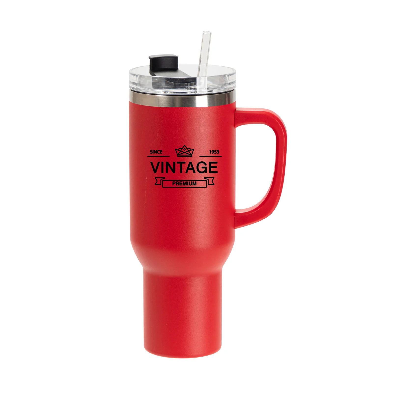 40oz/1200ml Powder Coated Stainless Steel Travel Tumbler with Lid & Straw  (Red)
