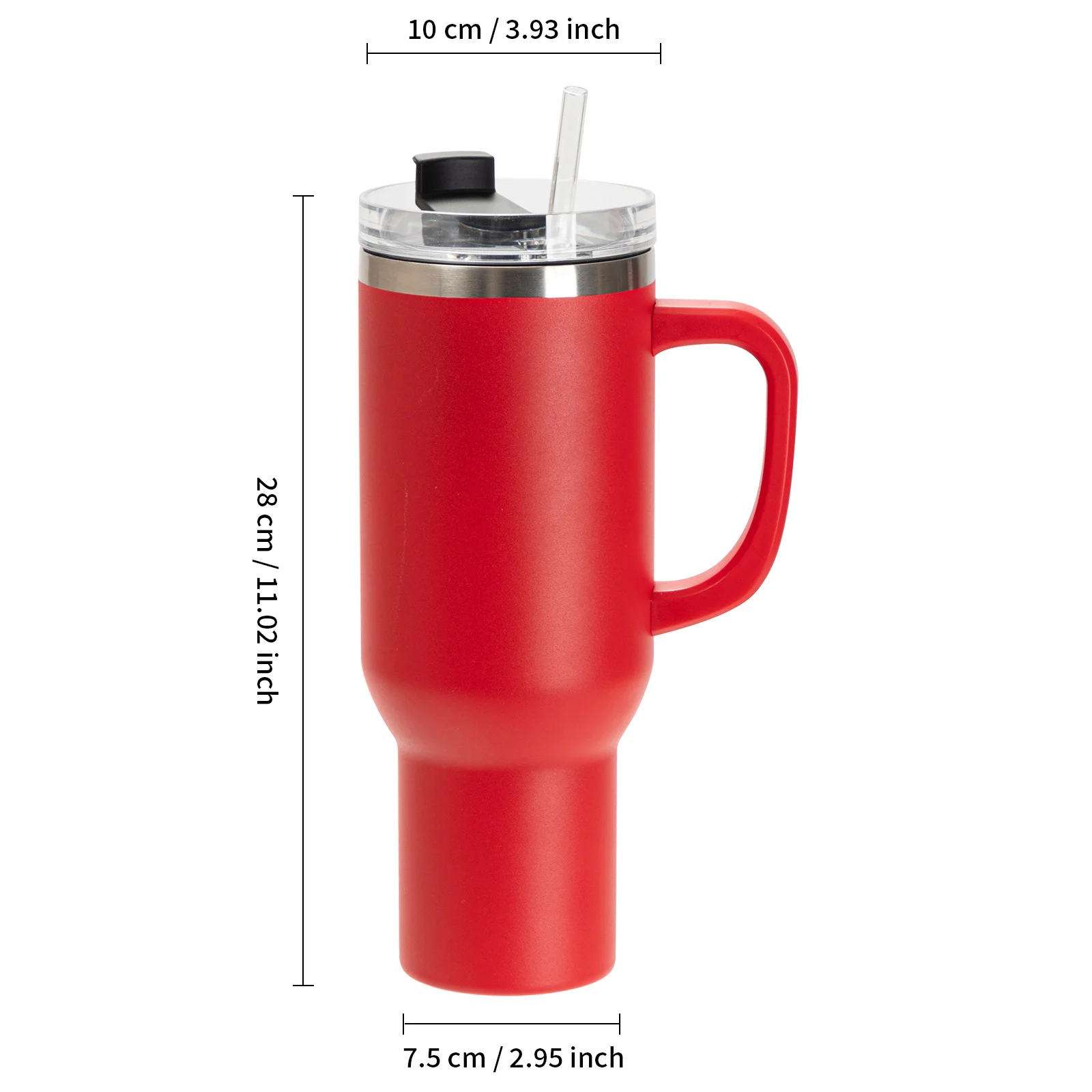 40oz/1200ml Powder Coated Stainless Steel Travel Tumbler with Lid & Straw  (Red) thumbnail 3