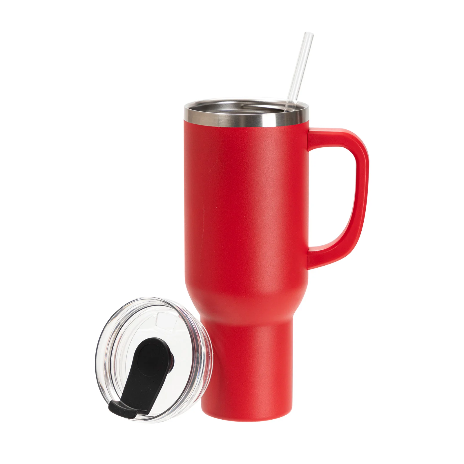 40oz/1200ml Powder Coated Stainless Steel Travel Tumbler with Lid & Straw  (Red) thumbnail 4