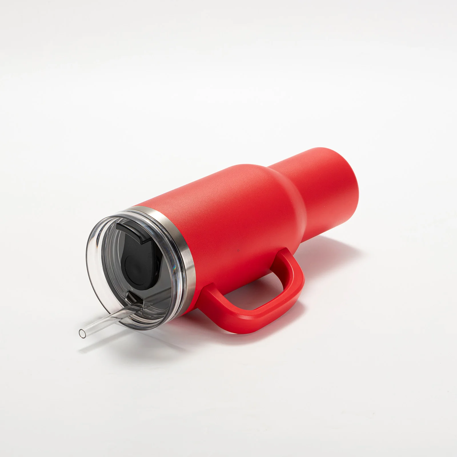 40oz/1200ml Powder Coated Stainless Steel Travel Tumbler with Lid & Straw  (Red) thumbnail 5