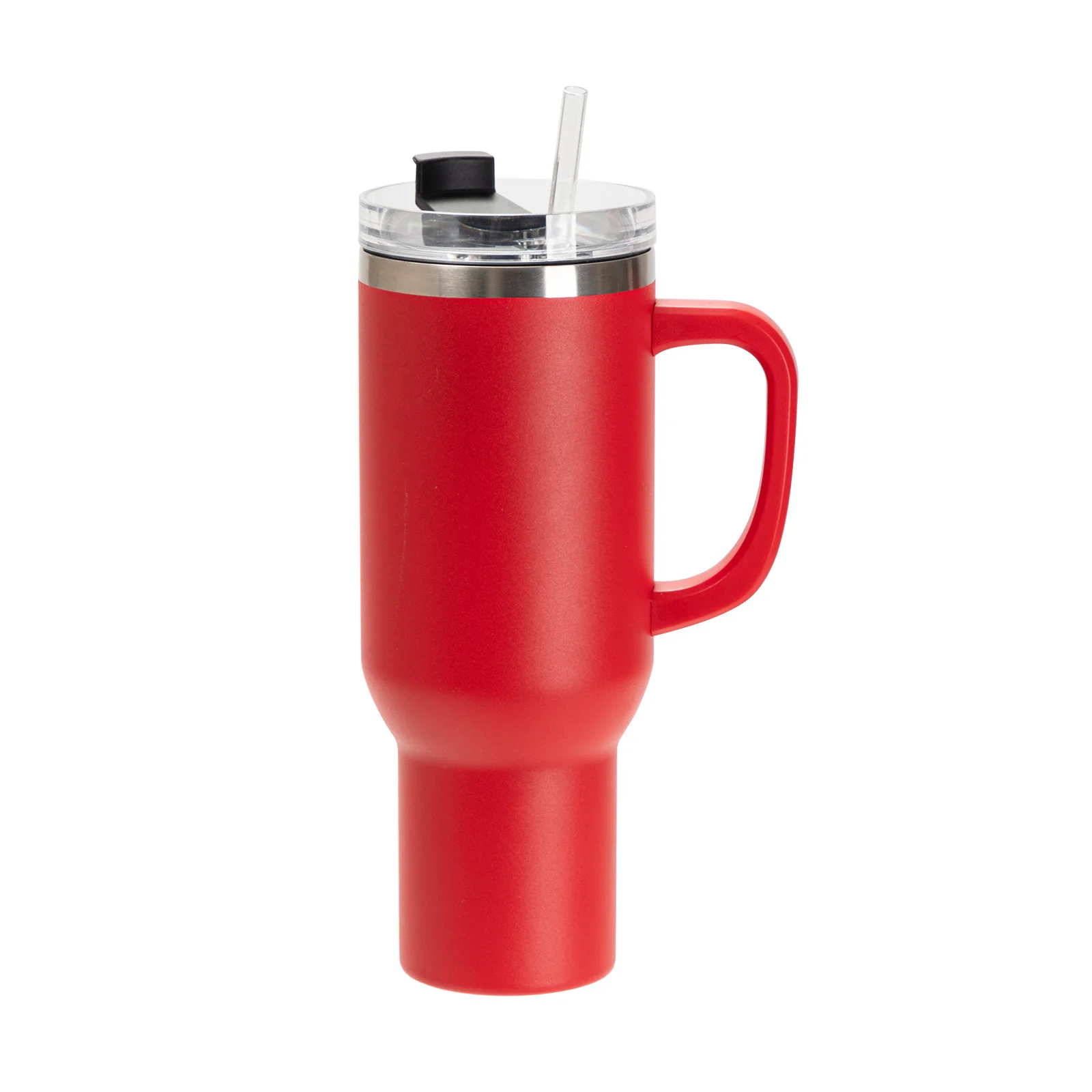 40oz/1200ml Powder Coated Stainless Steel Travel Tumbler with Lid & Straw  (Red)