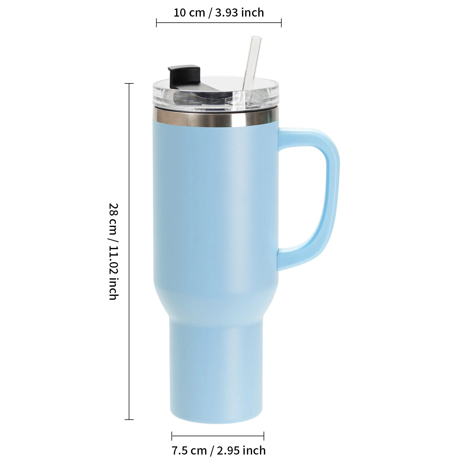 40oz/1200ml Powder Coated Stainless Steel Travel Tumbler with Lid & Straw (Light Blue) thumbnail 3