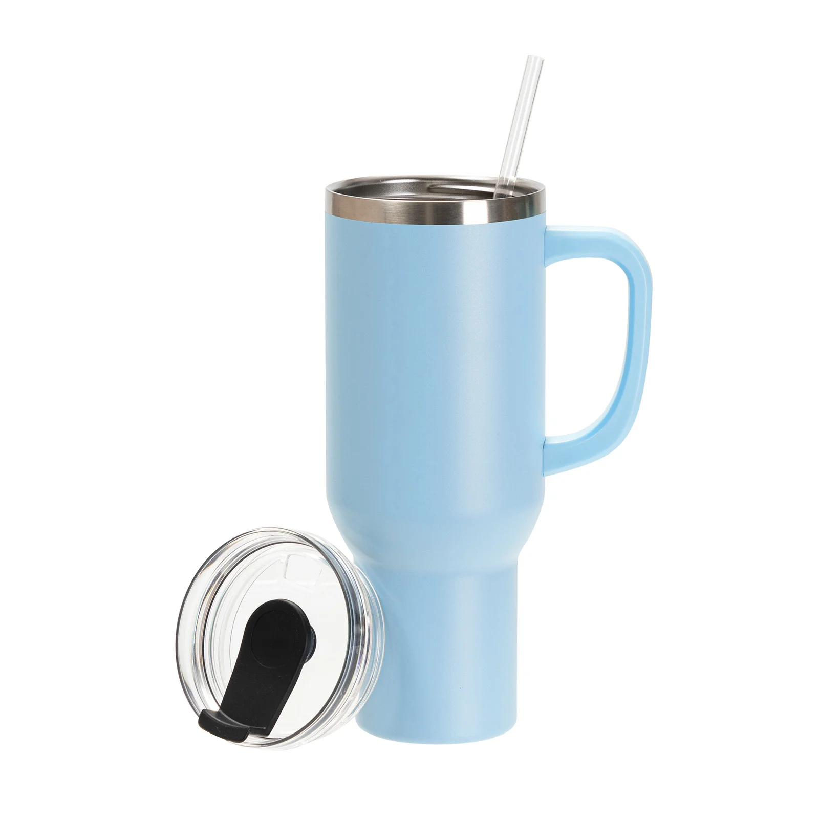 40oz/1200ml Powder Coated Stainless Steel Travel Tumbler with Lid & Straw (Light Blue) thumbnail 4