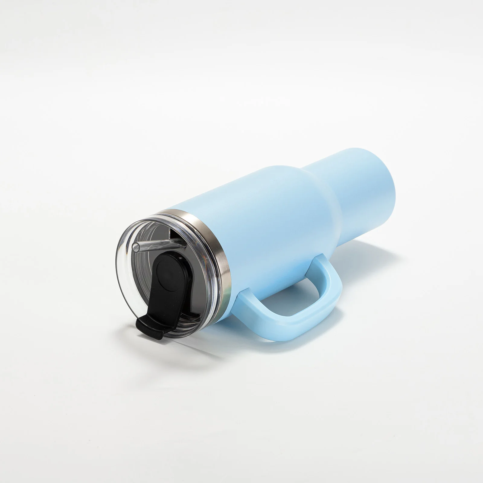 40oz/1200ml Powder Coated Stainless Steel Travel Tumbler with Lid & Straw (Light Blue) thumbnail 5