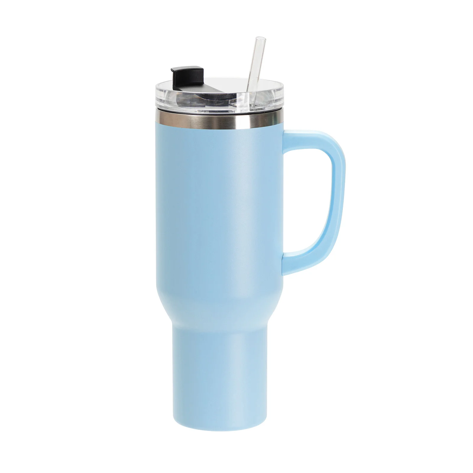 40oz/1200ml Powder Coated Stainless Steel Travel Tumbler with Lid & Straw (Light Blue)