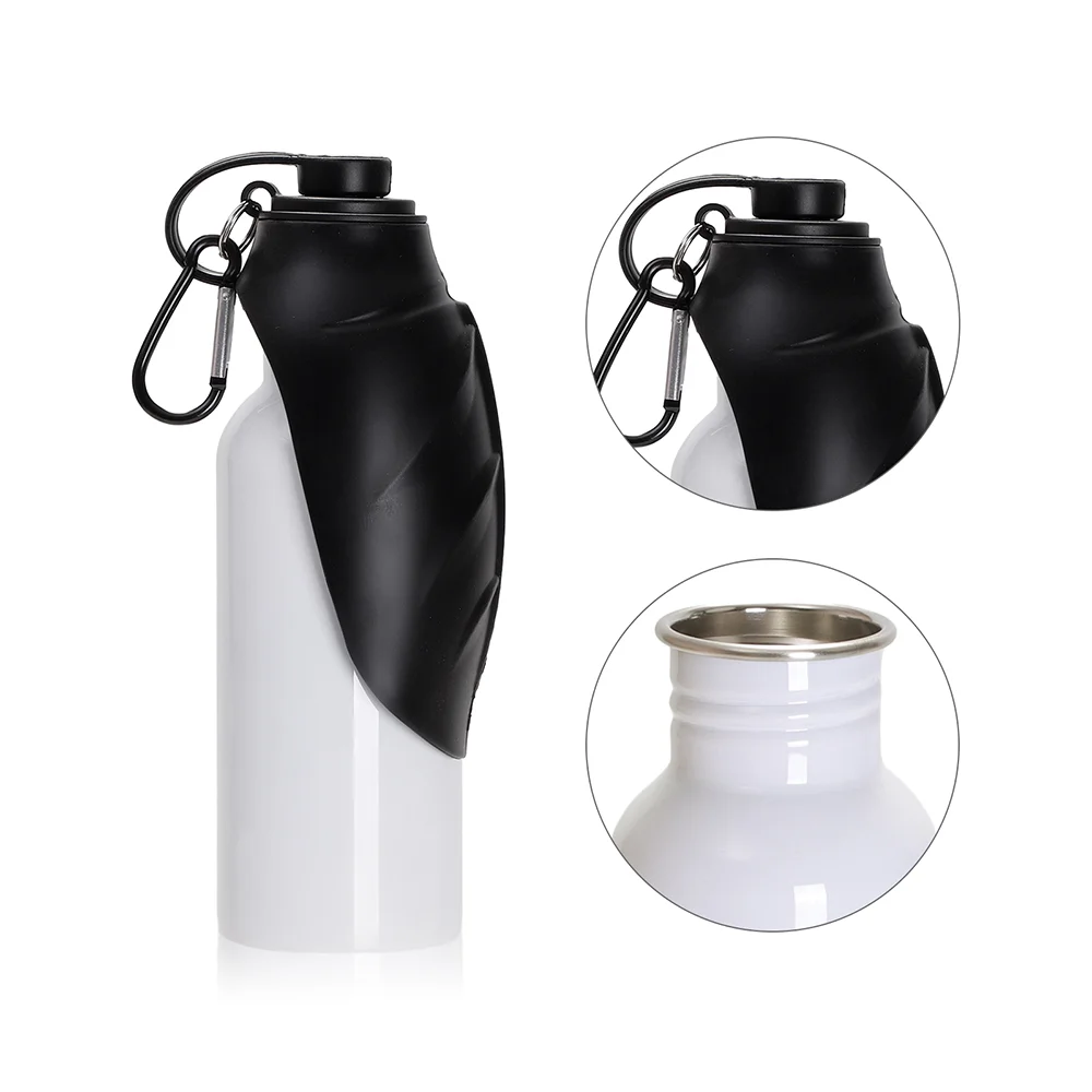 20OZ 600ml White Stainless Steel Pet Travel Bottle with Black Silicon Dispenser & Carabiner thumbnail 6