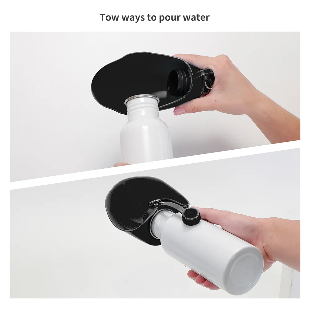 20OZ 600ml White Stainless Steel Pet Travel Bottle with Black Silicon Dispenser & Carabiner thumbnail 7