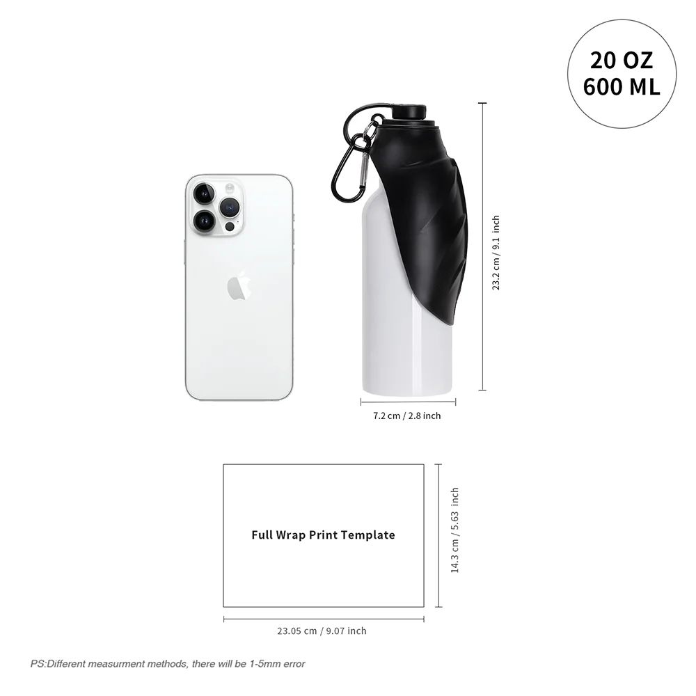20OZ 600ml White Stainless Steel Pet Travel Bottle with Black Silicon Dispenser & Carabiner thumbnail 8