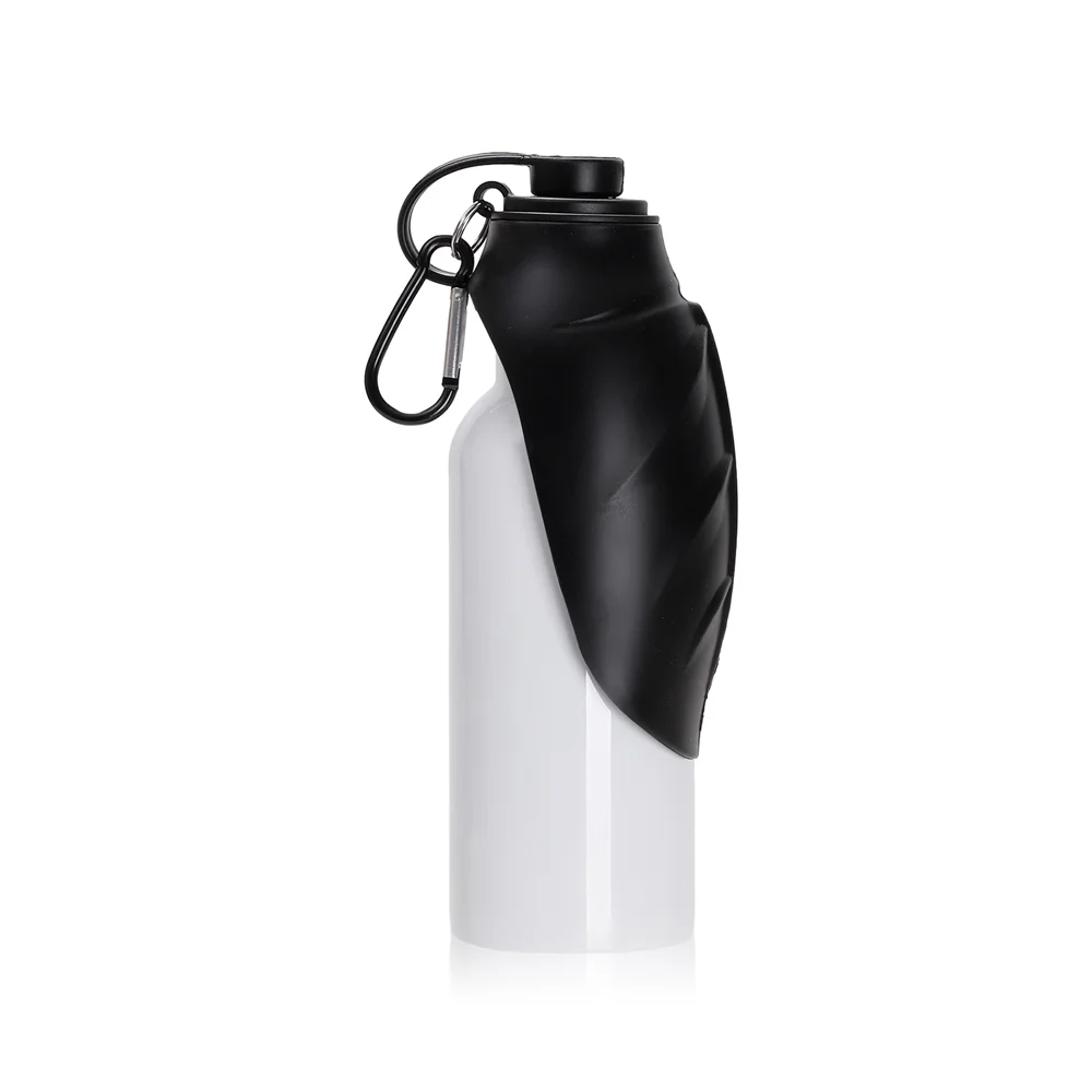 20OZ 600ml White Stainless Steel Pet Travel Bottle with Black Silicon Dispenser & Carabiner