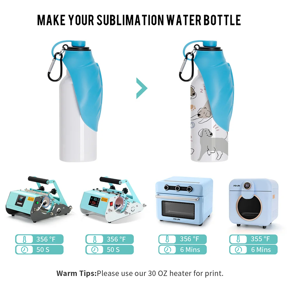 20OZ 600ml White Stainless Steel Pet Travel Bottle with Light Blue Silicon Dispenser & Carabiner thumbnail 4