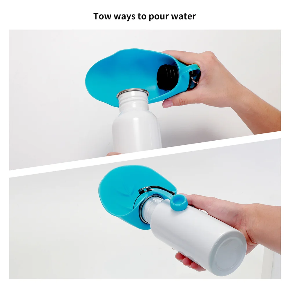 20OZ 600ml White Stainless Steel Pet Travel Bottle with Light Blue Silicon Dispenser & Carabiner thumbnail 6