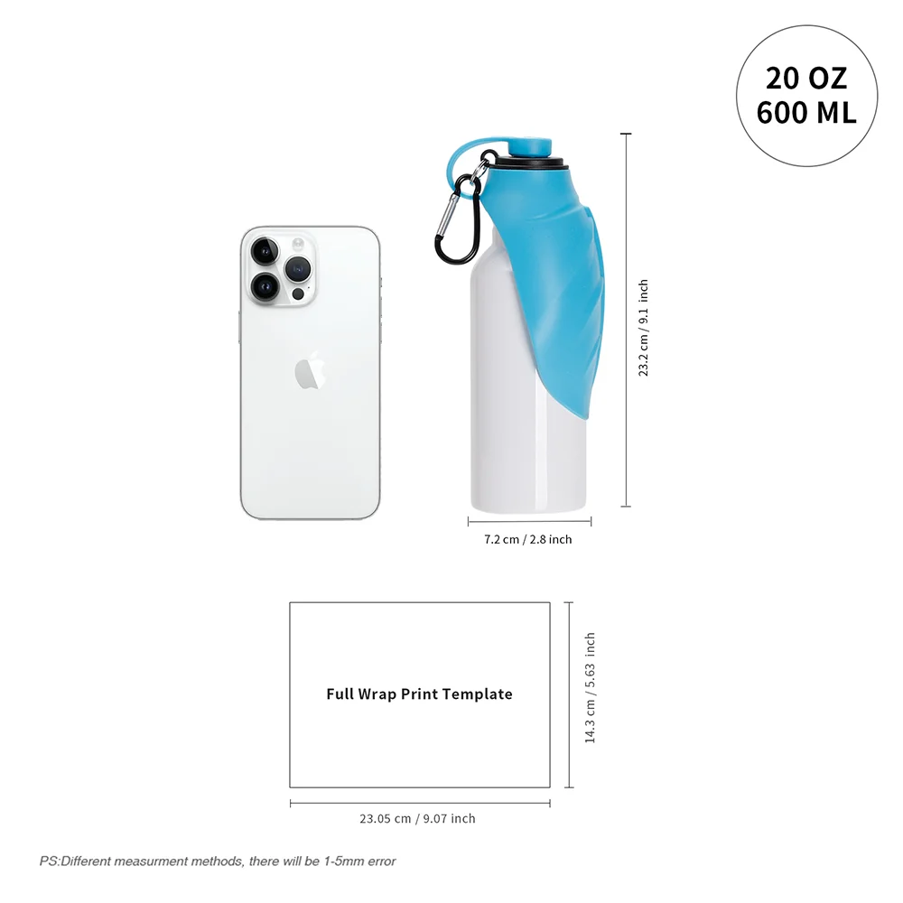 20OZ 600ml White Stainless Steel Pet Travel Bottle with Light Blue Silicon Dispenser & Carabiner thumbnail 8