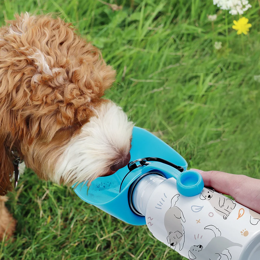20OZ 600ml White Stainless Steel Pet Travel Bottle with Orange Silicon Dispenser & Carabiner thumbnail 3