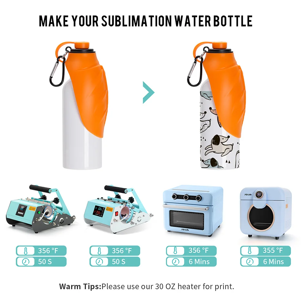 20OZ 600ml White Stainless Steel Pet Travel Bottle with Orange Silicon Dispenser & Carabiner thumbnail 4