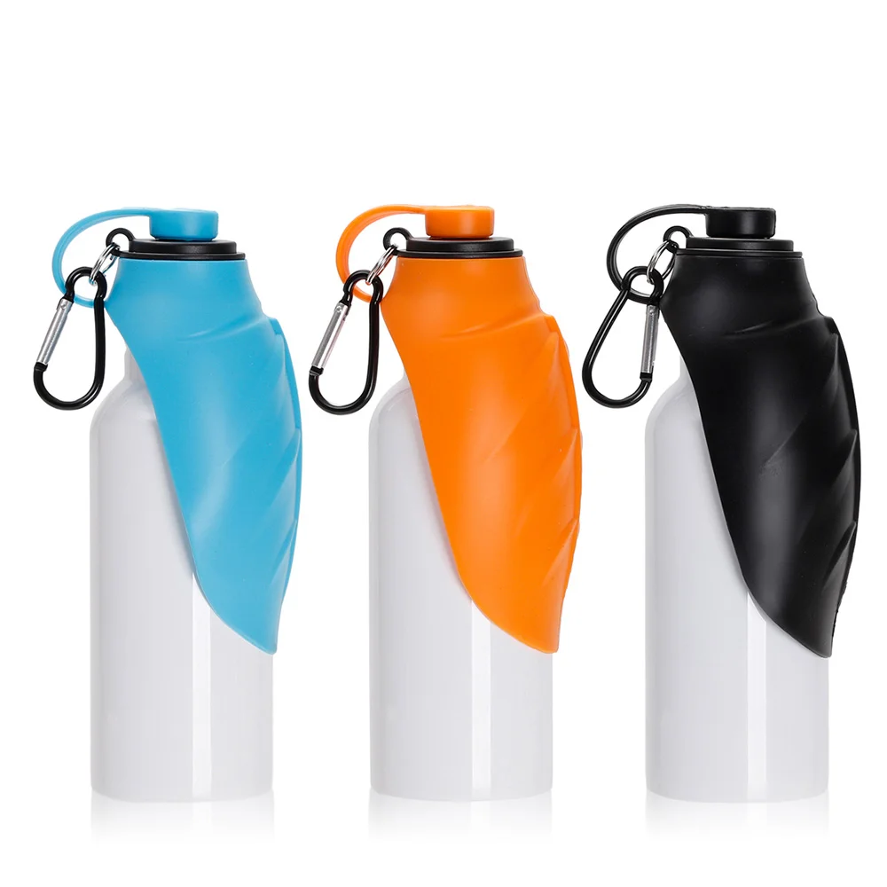 20OZ 600ml White Stainless Steel Pet Travel Bottle with Orange Silicon Dispenser & Carabiner thumbnail 9