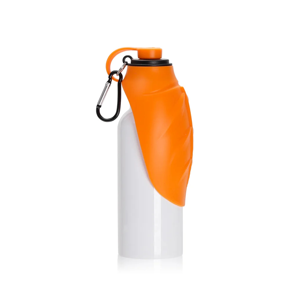 20OZ 600ml White Stainless Steel Pet Travel Bottle with Orange Silicon Dispenser & Carabiner