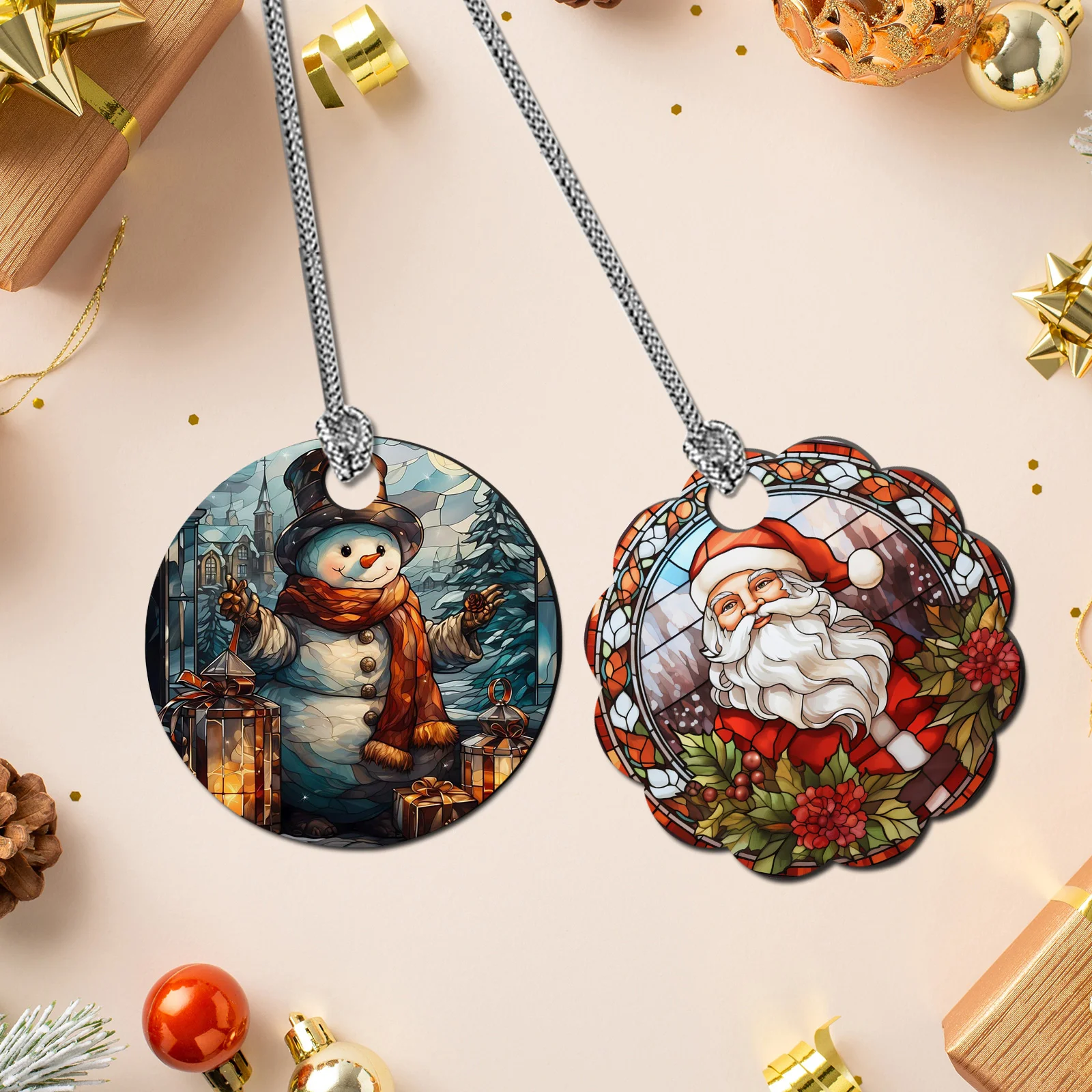 Sublimation Christmas Ball Ornaments Hardboard Hanging Tree Decor Ornament (Lantern, 7.6*9.6*0.3cm) thumbnail 8