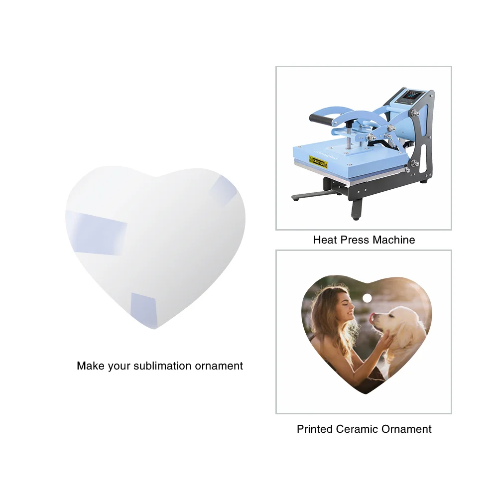 Sublimation Ornament Blanks Ceramic Hanging Christmas Ornaments (3inch, Heart) thumbnail 4