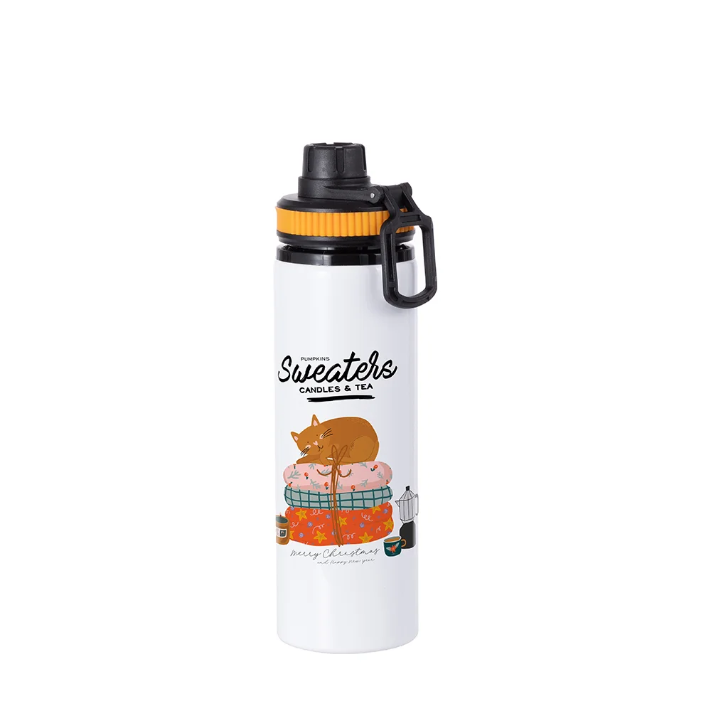 Alu Water Bottle with Yellow Cap(28oz/850ml,Sublimation Blank,White) thumbnail 2