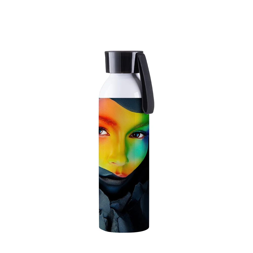 22oz/650ml Portable Sports Slim Aluminum bottle With Black Cap(White) thumbnail 2