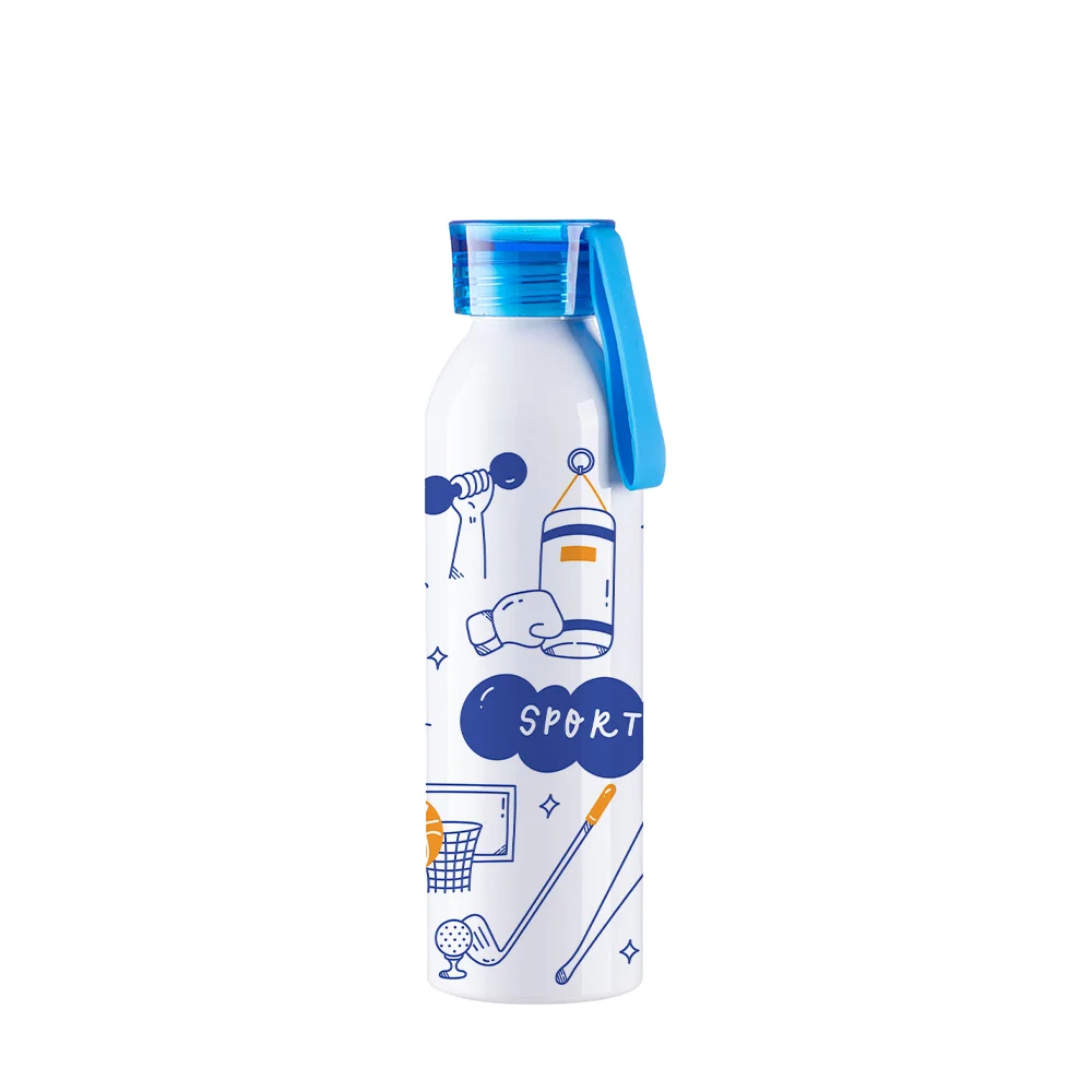 22oz/650ml Portable Sports Slim Aluminum bottle With Blue Cap(White) thumbnail 2