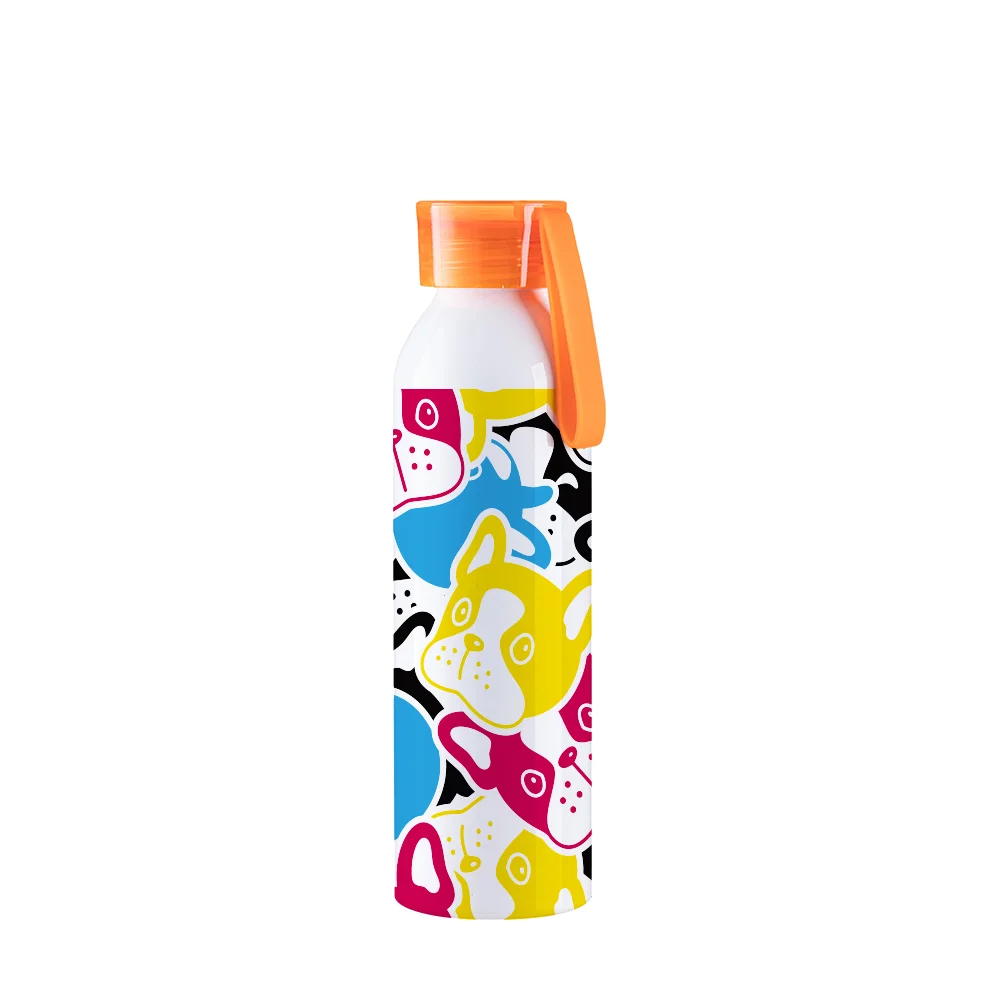 22oz/650ml Portable Sports Slim Aluminum bottle With Orange Cap(White) thumbnail 2